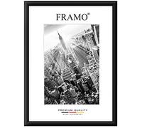 FRAMO Marco para imágenes de 92 x 66 cm, color negro mate, hecho a mano con placa de cristal artificial antirreflectante a prueba de roturas y robusta pared trasera de MDF