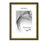 FRAMO N°107 Marco de fotos barroco de madera maciza, 45 x 65 cm, color negro y dorado, marco de madera antiguo, incluye cristal de imitación antirreflectante y ganchos de metal
