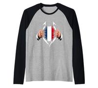 France Flag Ripped Graphic French Roots Camiseta Manga Raglan