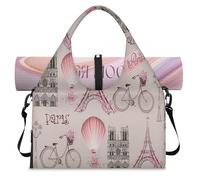 France Paris - Bolsa de lona deportiva con estampado romántico para mujeres y hombres, bolsa de fin de semana con compartimento para zapatos, bolsa de hombro para yoga, gimnasio, viajes, color, L,