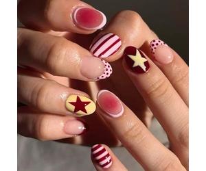 Francés con puntos, rayas y estrellas, elegantes uñas artificiales de ABS para mujer, conjunto de arte diario y especial Unguis en otoño e invierno