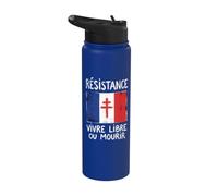 Francés Résistance Francia Cruz de Lorena vive libre o muere Stainless Steel Insulated Water Bottle