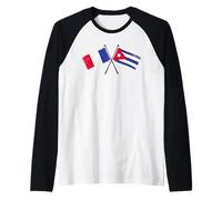 Francia Cuba Banderas Cruzadas Patrimonio Cubano Francés Camiseta Manga Raglan