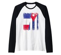 Francia Cuba Media Bandera Patrimonio Cubano Francés Camiseta Manga Raglan