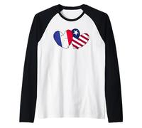 Francia Liberia Amor Corazón Francés Liberiano Doble Bandera Camiseta Manga Raglan