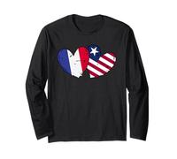 Francia Liberia Amor Corazón Francés Liberiano Doble Bandera Manga Larga