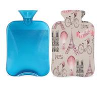 Francia París - Botella de agua caliente romántica con funda, 2 L, gran capacidad, bolsa de agua para noches acogedoras, alivio del dolor, espalda, cuello y hombros