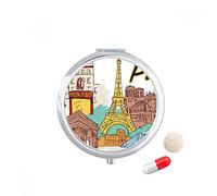 Francia Paris Torre Eiffel acuarela Travel bolsillo píldora caso medicina dispensador espejo regalo caja de almacenamiento