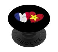 Francia Vietnam Corazón Banderas Francés Vietnamita Amor Orgullo PopSockets PopGrip Adhesivo