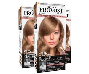Franck Provost Tinte permanente reutilizable con tratamiento de belleza, coloración profesional y cobertura óptima con larga duración, color 7.0 rubio oscuro ceniza - 3 colores