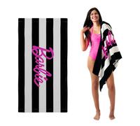 Franco Barbie Barbiecore - Toalla de baño/Piscina/Playa de algodón Suave a Rayas Blancas y Negras, 60 x 30 Pulgadas, (Producto Oficial de Barbie)