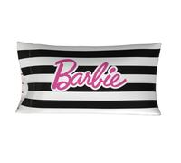 Franco Collectibles Barbie Movie - Funda de Almohada de satén Sedoso tamaño King, 20 x 36 Pulgadas, para Cabello y Piel, diseño de Rayas Blancas y Negras (Producto Oficial)