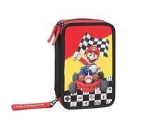 Franco Cosimo Panini Mario Kart - Estuche Escolar Oficial Mario Kart, Estuche de 3 Compartimentos para niño y niña con Juego de papelería, bolígrafo borrable Azul Frixion y práctico Cierre de