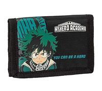 Franco Cosimo Panini, My Hero Academia - Cartera y Monedero de 3 Puertas - My Hero Academia, Cartera Unisex para niños y jóvenes, Anilla Lateral Llavero y Monedero con Cierre de Cremallera, Negro
