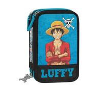 Franco Cosimo Panini One Piece - Estuche Escolar Oficial de One Piece, Estuche con 3 Compartimentos para niños y niñas con Juego de papelería, bolígrafo borrable Azul Frixion y práctico Cierre de