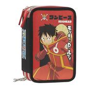 Franco Cosimo Panini One Piece - Estuche escolar oficial de One Piece, estuche con 3 compartimentos para niño y niña con juego de papelería, bolígrafo borrable azul y práctico cierre de cremallera, 20