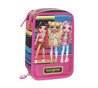 Franco Cosimo Panini Rainbow High - Estuche escolar oficial Rainbow High, estuche de 3 compartimentos para niña con juego de papelería, bolígrafo borrable azul Frixion y práctico cierre de cremallera,