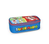 Franco Cosimo Panini Super Mario - Estuche escolar oficial Super Mario, estuche para niño y niña ovalado, ideal para guardar la papelería, con práctico cierre de cremallera, 22 x 7,5 x 11 cm, turquesa