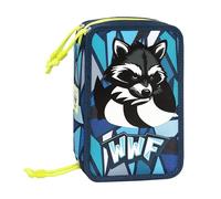 Franco Cosimo Panini WWF - Estuche escolar oficial WWF, estuche con 3 compartimentos para niño y niña con juego de papelería, bolígrafo borrable azul Frixion y práctico cierre de cremallera, 20 x 13 x