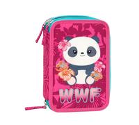 Franco Cosimo Panini WWF - Estuche escolar oficial WWF, estuche con 3 compartimentos para niño y niña con juego de papelería, bolígrafo borrable azul Frixion y práctico cierre de cremallera, 20 x 13 x