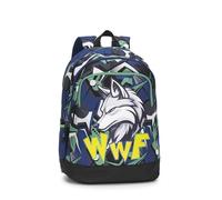 Franco Cosimo Panini WWF - Mochila escolar oficial WWF, 2 amplios compartimentos, 1 bolsillo frontal, 2 bolsillos laterales de red, correas acolchadas, parte trasera y fondo termoformados, cierres de