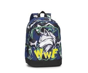 Franco Cosimo Panini WWF - Mochila escolar oficial WWF, 2 amplios compartimentos, 1 bolsillo frontal, 2 bolsillos laterales de red, correas acolchadas, parte trasera y fondo termoformados, cierres de