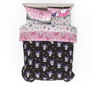 Franco Sanrio Kuromi & My Melody Bedding - Juego de edredón Reversible y sábanas de 7 Piezas súper Suave y Acogedor con Funda, tamaño matrimonial (Producto con Licencia Oficial)