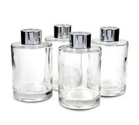 Frandy House Juego de 4 frascos difusores de vidrio con tapas, 4.2 pulgadas de alto, 120 ml, accesorios de fragancia, uso para juegos de difusor de varillas de repuesto.