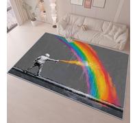Franela Alfombra Abstracto Grafiti Arcoíris Decoración, Gris Alfombra Ideal para Sala de Estar Dormitorio y Sala de Juegos, 140 x 200 cm Suave y Cómodo Antideslizante Lavable