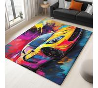 Franela Alfombra Abstracto Grafiti Coche Decoración, Vistoso Alfombra Ideal para Sala de Estar Dormitorio y Sala de Juegos, 160 x 230 cm Alfombra Suave y Cómodo Antideslizante Lavable
