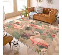 Franela Alfombras de Habitacion Antideslizantes 140x200 cm Clima Tropical Monstera Deliciosa Flamencos Tapete Suave que No se Desprende, Rosa Alfombras Para Interiores Para Sala, Dormitorio, Comedor