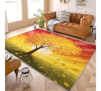 Franela Alfombras de Habitacion Antideslizantes 140x200 cm Dibujos Animados OtoñO PatróN de áRbol Tapete Suave que No se Desprende, Amarillo Alfombras Para Interiores Para Sala, Dormitorio, Comedor