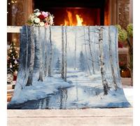 Franela Manta XXL 180x220cm Bosque De Abedules Invernal Escena Nevada Pintura Al óLeo Mantas Polar Manta Gruesa Sofá Suave Caliente Blanco para Cama Sofá Sillón y Viaje Uso Diario Decoración Del hogar