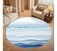 Franela Suave Alfombra Redonda Abstracta de Las Olas Del OcéAno de 160 cm, Alfombra Circular Pintura Al óLeo Azul Claro Antideslizante Lavable Alfombras de Pelo Corto Decorativa para Sala de Estar