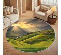 Franela Suave Alfombra Redonda Campos de Arroz En Las MontañAs de Vietnam de 180 cm, Alfombra Circular Paisaje Natural Antideslizante Lavable Alfombras de Pelo Corto Decorativa para Sala de Estar