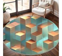 Franela Suave Alfombra Redonda Cubo GeoméTrico 3D de 120 cm, Alfombra Circular Color MetáLico Antideslizante Lavable Alfombras de Pelo Corto Decorativa para Sala de Estar, Dormitorio