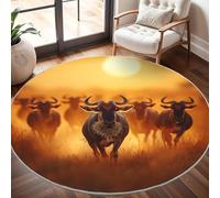 Franela Suave Alfombra Redonda Manada de ñUs en La Pradera de 120 cm, Alfombra Circular Atardecer Dorado Antideslizante Lavable Alfombras de Pelo Corto Decorativa para Sala de Estar, Dormitorio