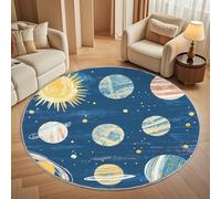 Franela Suave Alfombra Redonda Planeta de Dibujos Animados de 100 cm, Alfombra Circular Marina de Guerra Antideslizante Lavable Alfombras de Pelo Corto Decorativa para Sala de Estar, Dormitorio