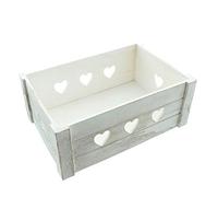 FRANK FLECHTWAREN Caja de madera con diseño de corazones, caja de almacenamiento de madera maciza, 30 x 20 x 12 cm, hecha a mano y estable, color blanco encalado, para salón y habitación infantil