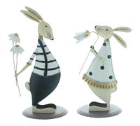 FRANK FLECHTWAREN Figura de pareja de conejos con flores, juego de 2 unidades, metal, dimensiones: altura 16 cm, 20 cm