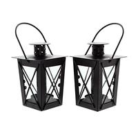 FRANK FLECHTWAREN Juego de 2 Mini farolillos de 7 x 7 x 12 cm, portavelas de Metal Lacado en Negro, con Insertos de Cristal, Tapa extraíble, diseño clásico