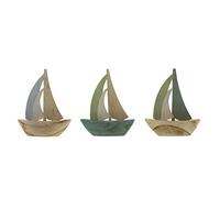 Frank Flectwaren, Boot AHOI, Figura decorativa para interiores, decoración marítima, barco de mar, AHOI, juego de 3 unidades de aprox. 10 x 12 cm
