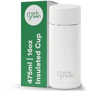 frank green Taza de viaje aislada para bebidas frías o calientes, taza de café reutilizable de 475 ml con tapa de botón, forro de cerámica, vacío de triple pared, blanco nube