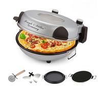 Frank & Müller Germany - Horno eléctrico para pizza en casa, 32 cm, piedra de cerámica, 350 °C, doble calefacción superior/inferior, temporizador de 15 minutos, 5 niveles de cocción, incluye pala para