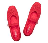 Frank Mully Zapatos casuales de mujer con suela plana punta cuadrada tejido de malla plana zapatos cómodos para el trabajo, rojo, 36 EU