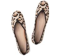 Frank Mully Zapatos de ballet para mujer, zapatos de ballet cómodos con cuello en V, Leopardo, 42.5 EU