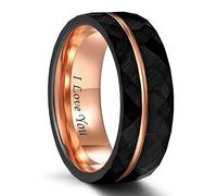 Frank S.Burton Anillos de boda de tungsteno negro multifacetado de 6 mm y 8 mm para hombres y mujeres martillados oro rosa tira de ajuste cómodo, tamaño 5 - 14