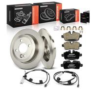 Frankberg 2 x Bremsscheiben + 4 x Bremsbeläge + 2 x Warnkontakt Bremsbelagverschleiß Vorne Hinten Kompatibel mit M.i.n.i R56 Cabriolet R57 Replace# 34356792572