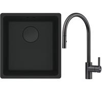 Franke Maris MRG 110-37 zlewozmywak 40x37 cm Fragranit + czarny mat z baterią kuchenną Eos czarna stal szlachetna (1250697760, 1150613671)
