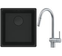 Franke Maris MRG 110-37 zlewozmywak 40x37 cm Fragranit + czarny mat z baterią kuchenną Leda Neo stal szlachetna (1250697760, 1150590047)